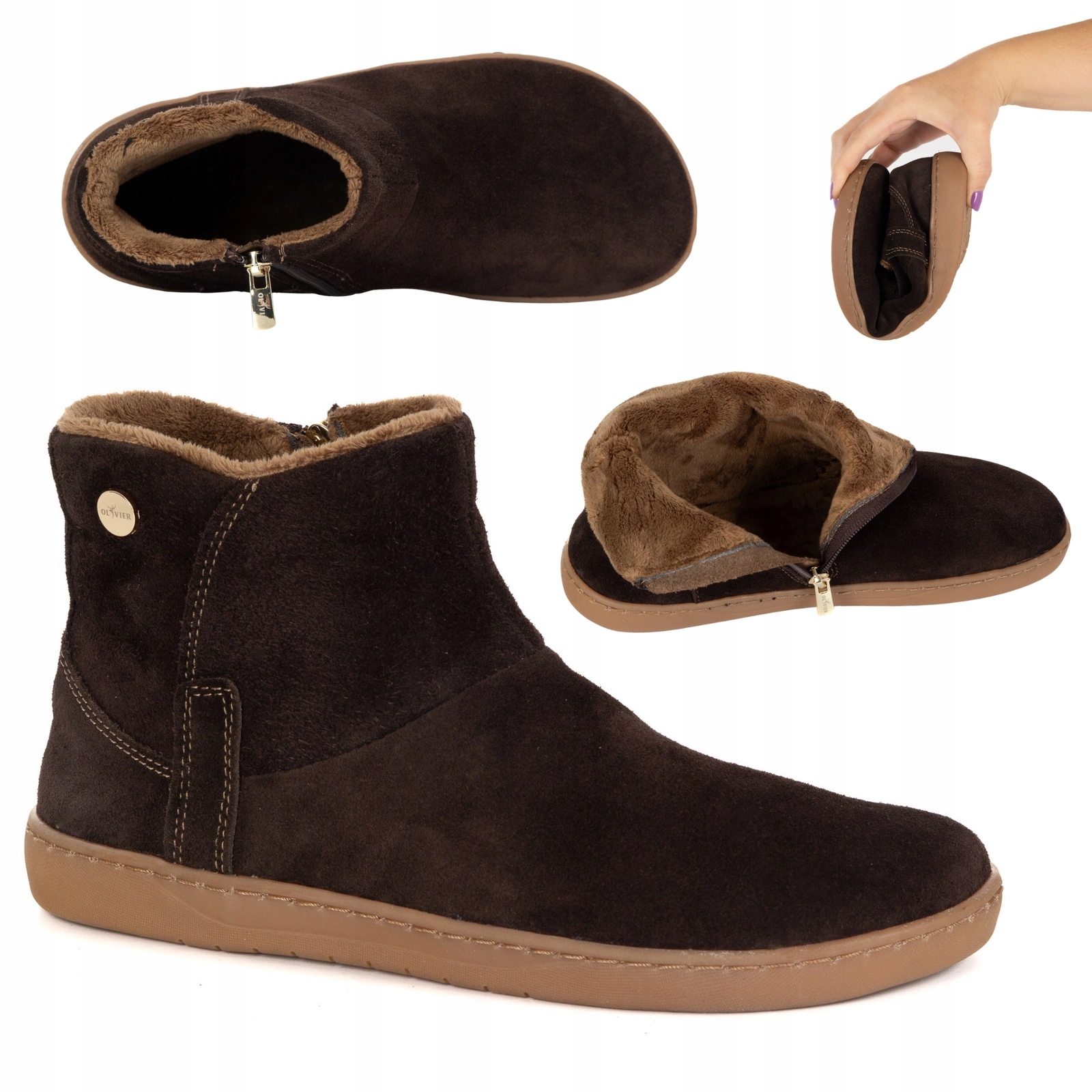 Dámské zimní kotníkové boty barefoot kožené zateplené Olivier 202MP hnědé 42