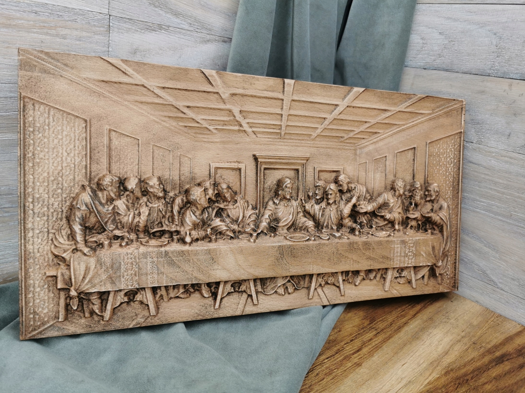 Obraz ve dřevě Dřevěná plochá na zavěšení Poslední Večeře 40