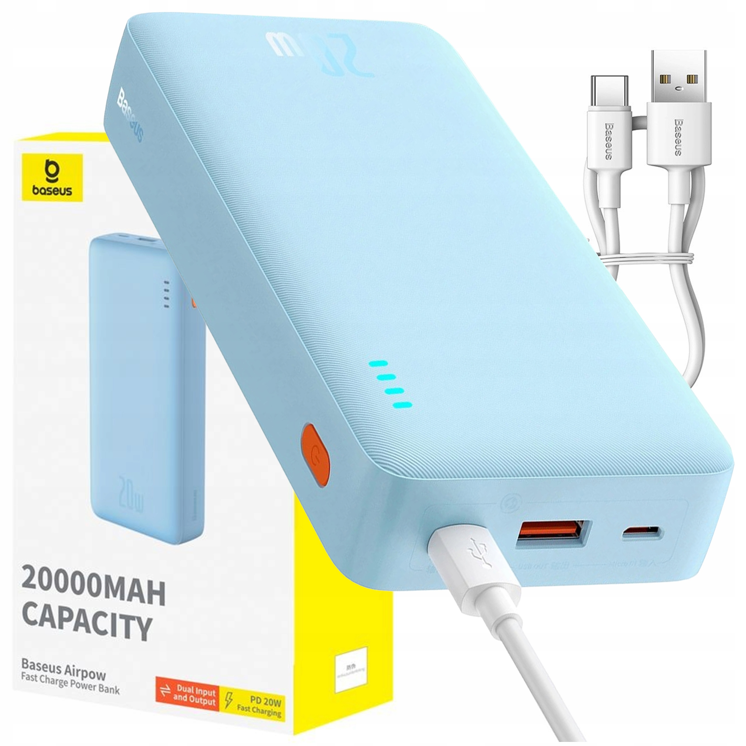 Baseus Rychlá Powerbanka 20000 mAh 20W Usb Usb-c Cestovní Bezpečný Kabel