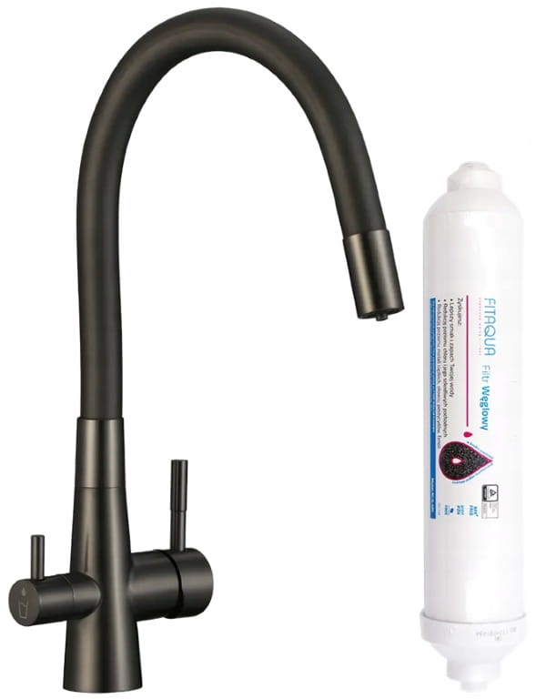 Stojanková kuchynská batéria grafitová s flexibilným výtokom a filtračným systémom