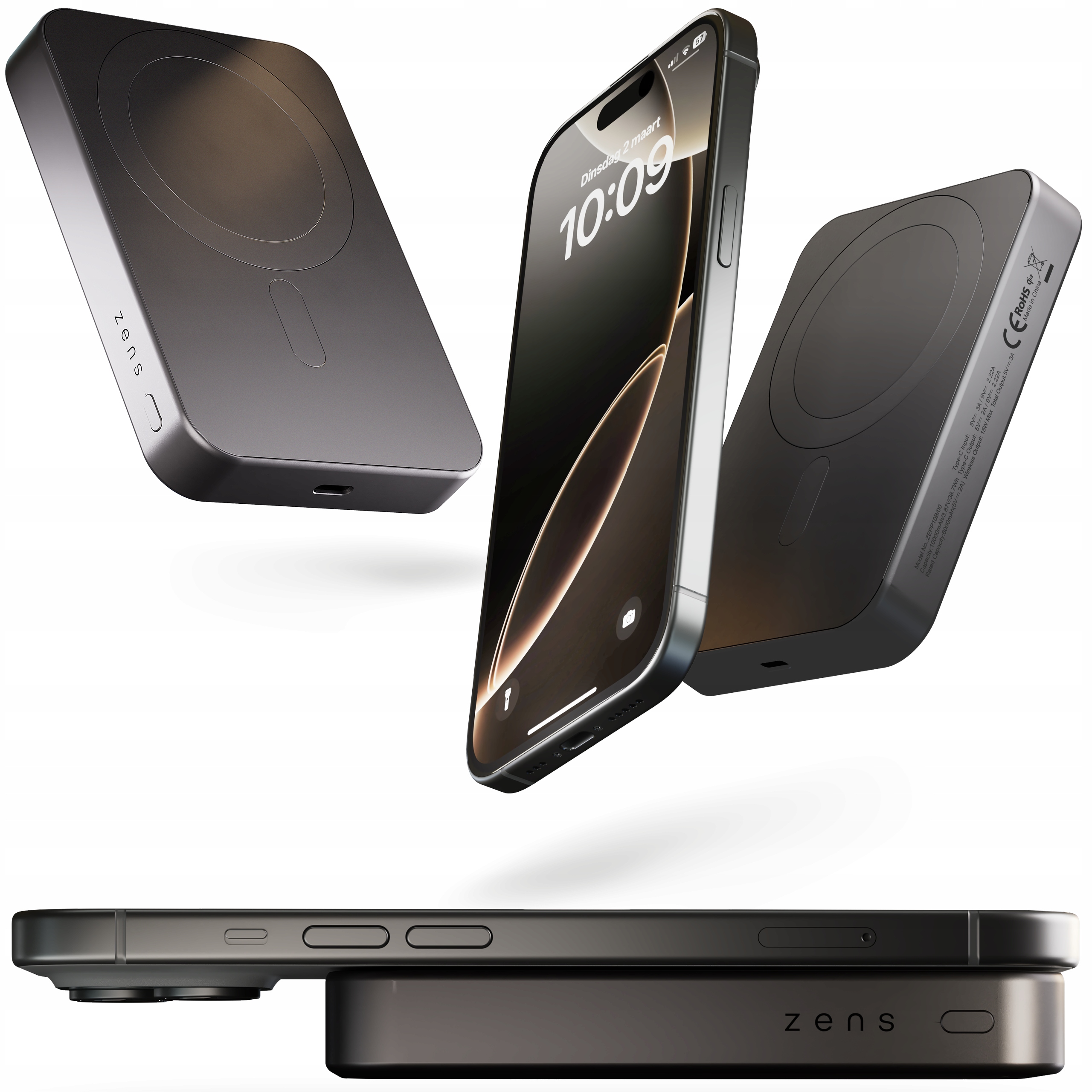 Zens Aluminium Pro 1 Slim Magnetická powerbanka 10000 mAh Qi2 15W MagSafe