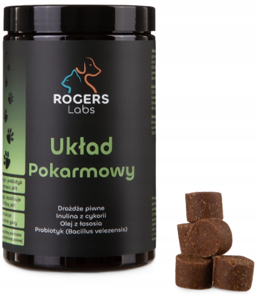 Rogers Labs Układ pokarmowy karma uzupełniająca dla psa smaczki 180 g
