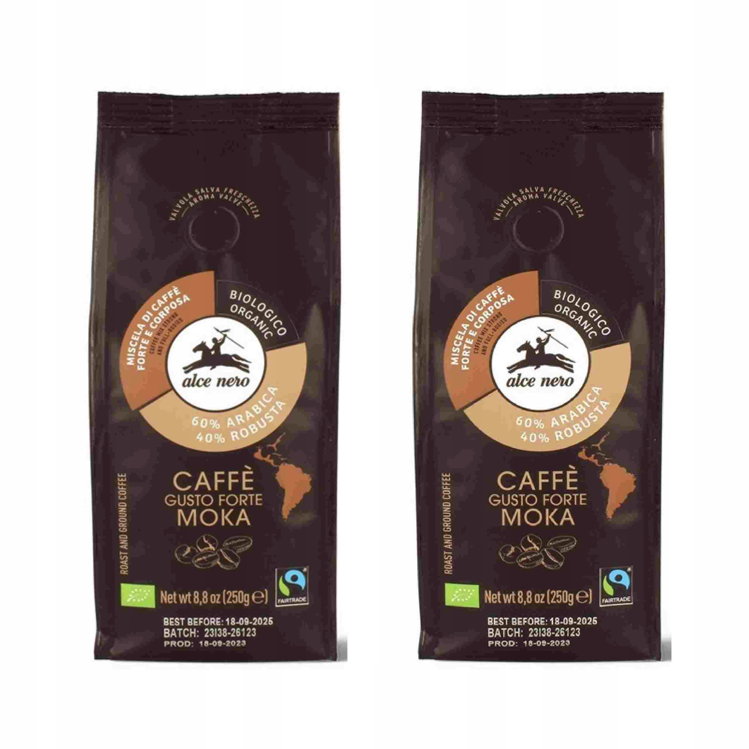 2x Kawa Mielona Arabica/robusta Strong Fair Trade Bio 250 g Alce Nero