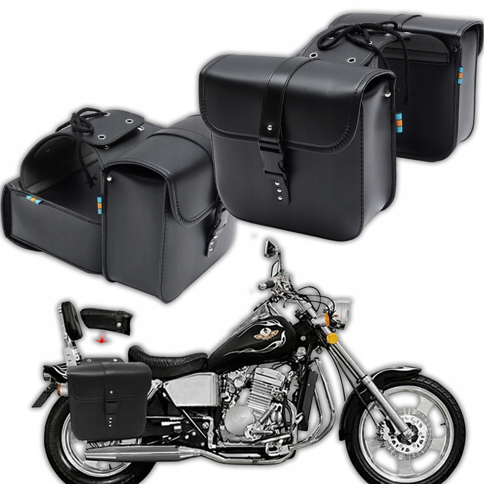Univerzální motocyklové brašny s koženými bočními taškami na motor 26x11x24 cm