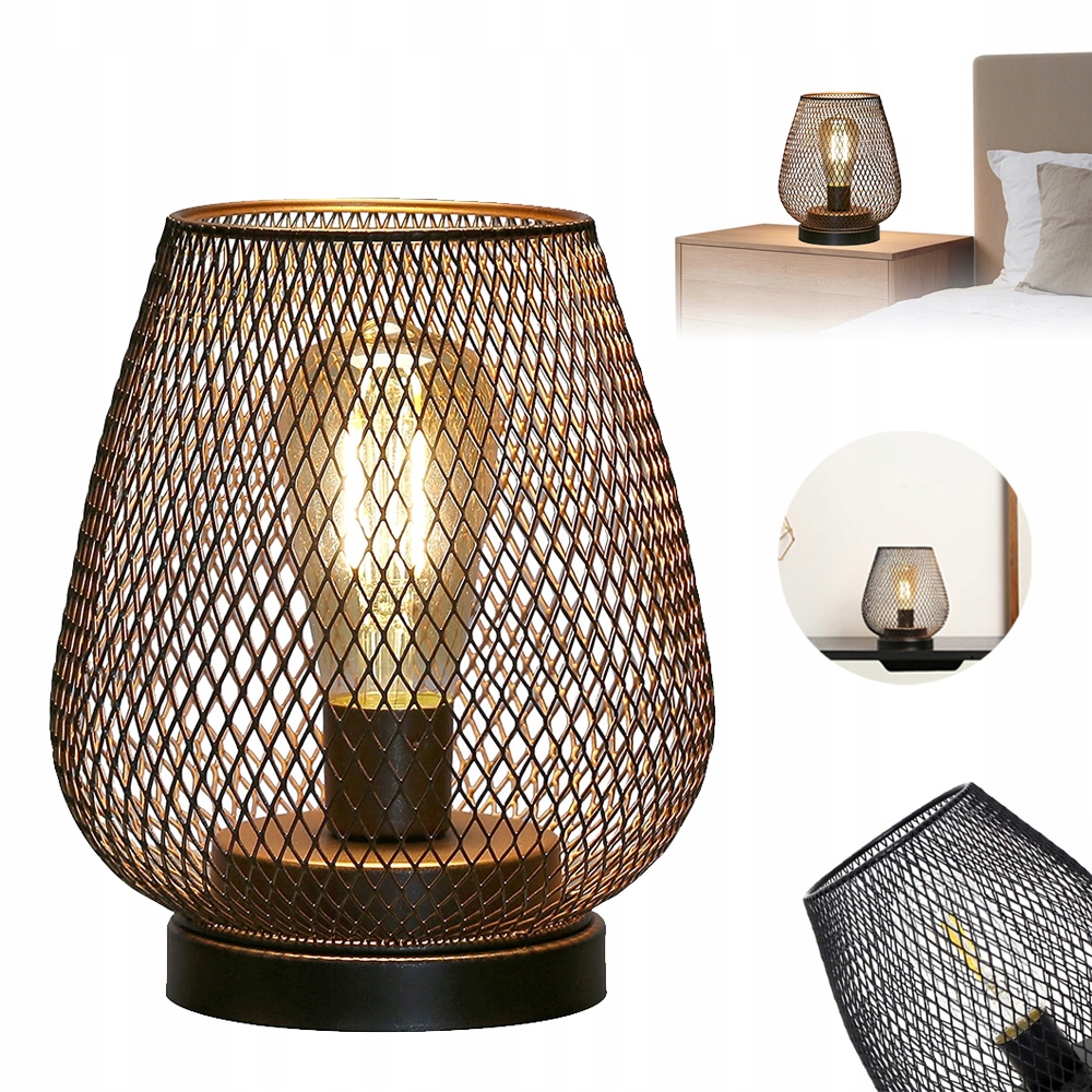 LAMPKA NOCNA LED W STYLU VINTAGE, METALOWA LAMPA STOŁOWA NA BATERIE 15X17CM