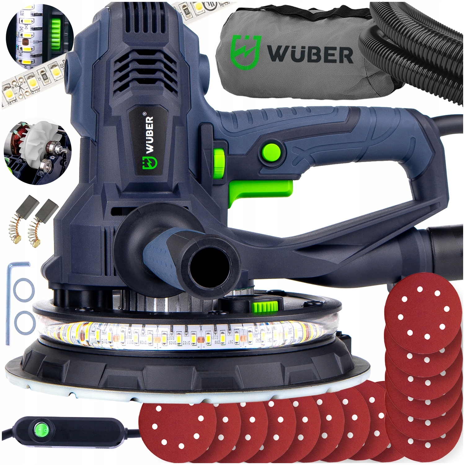 Szlifierka Do Gipsu Gładzi 180MM Pro Z Taśmą Led 15 Papierów Zestaw XXL