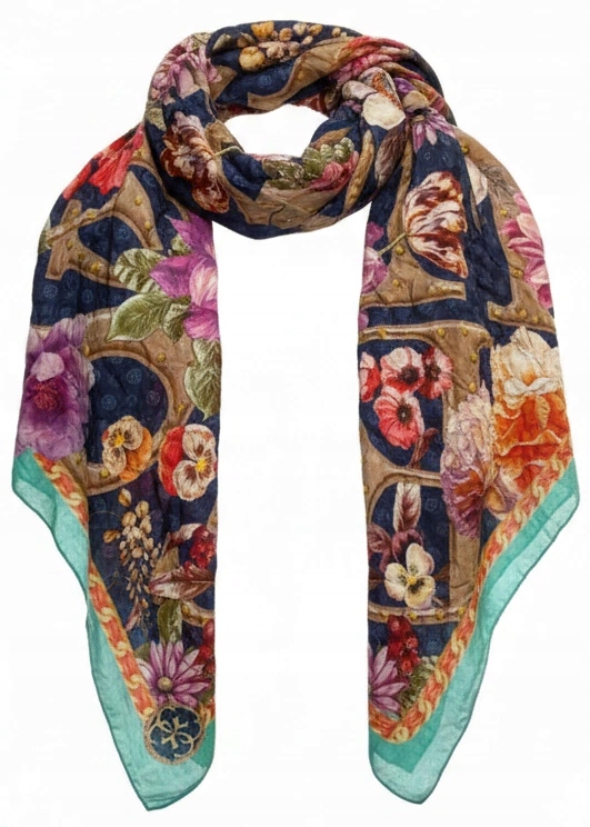 Velký dámský šátek Guess s lehkým vzorem a květinami, 115 x 115 cm