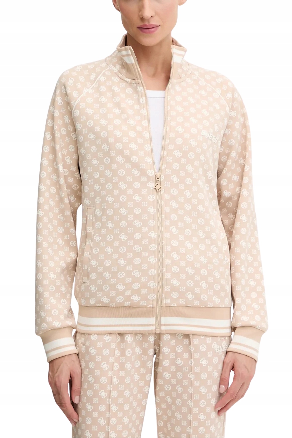Guess Béžová rozepínací dámská mikina s monogramem Aggie S