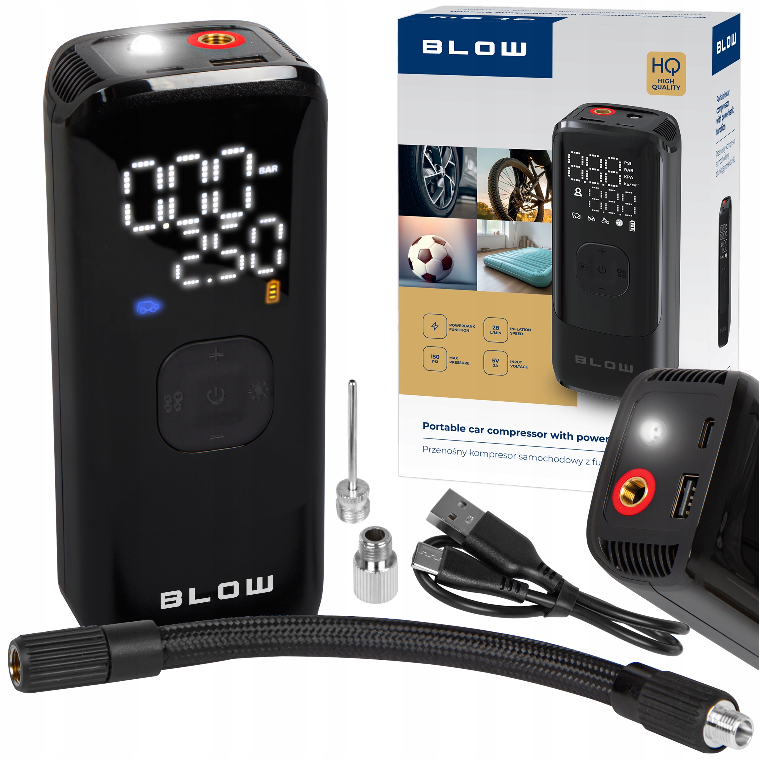 Kompresor samochodowy sprężarka pompka elektryczna rowerowa przenośna