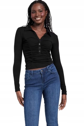 Guess Černá Halenka S Volánky A Límečkem, Přiléhavá, Gmb