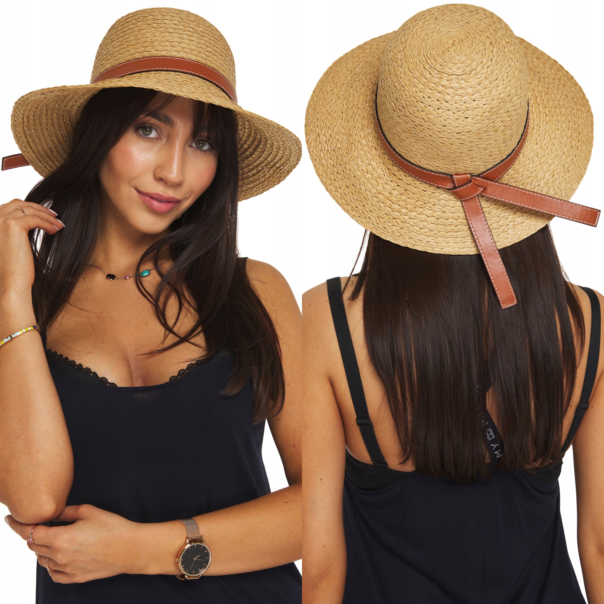 

Kapelusz Bucket Hat Słomkowy Naturalny z paskiem