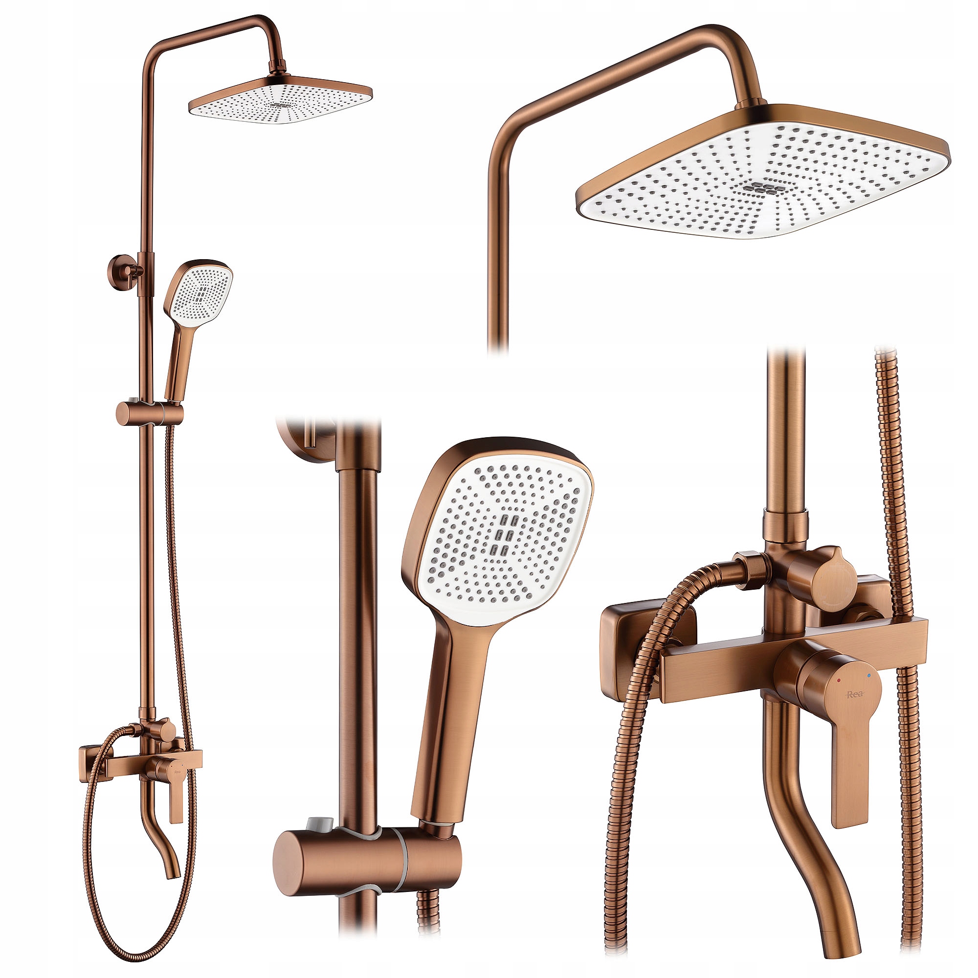 Nástenný Sprchový Set S Brúsenou Meďou A Dažďovou Sprchou Rea Argus