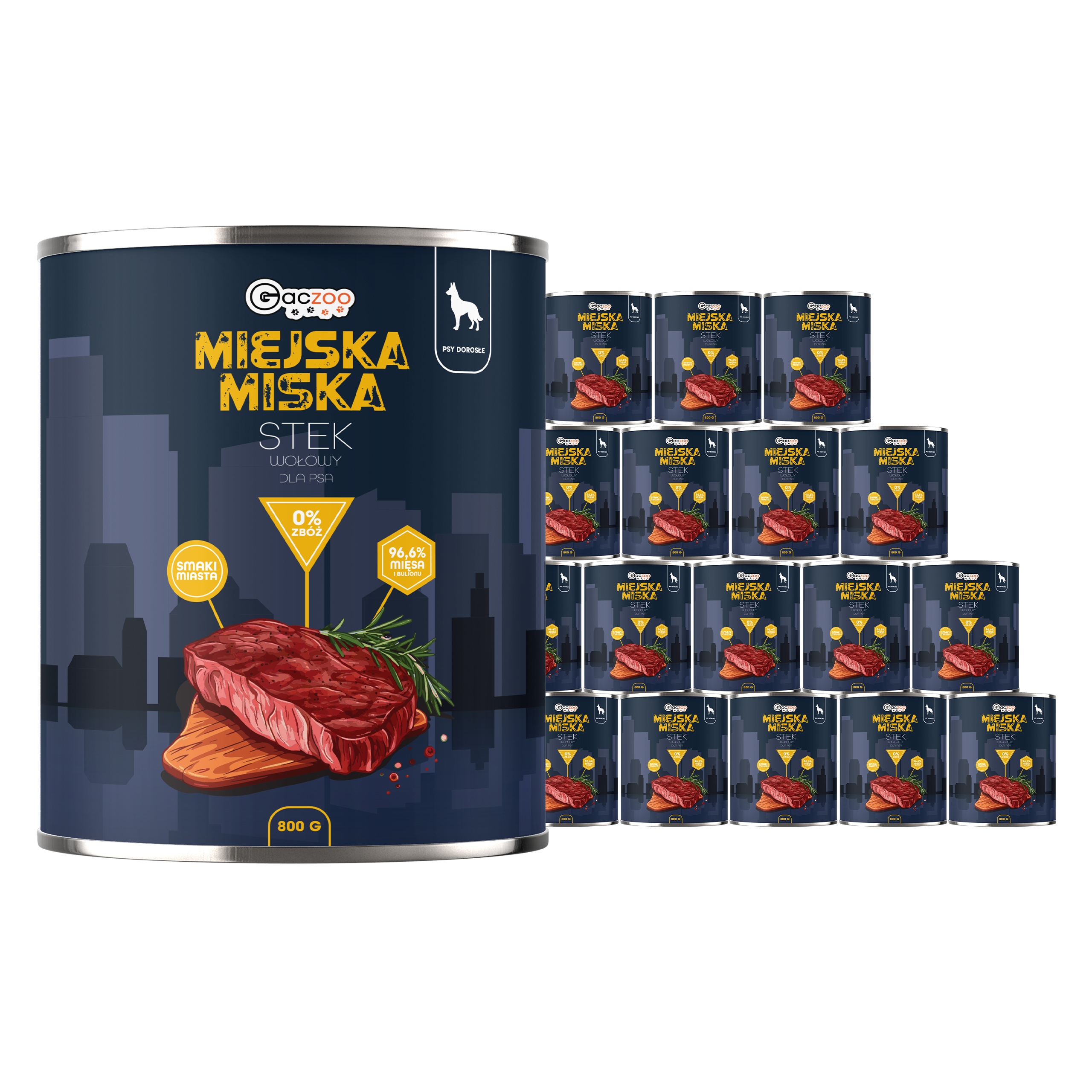 Levně Krmivo pro psy Městská miska Gaczoo Hovězí steak 18 x 800 g bez obilovin