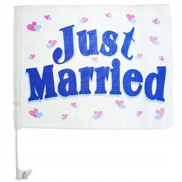 

Flaga na samochód Just Married 40 x 30 cm na sesję