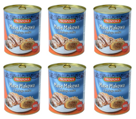 Levně 6 x 900 g Prospona Maková náplň z bílého máku Karton