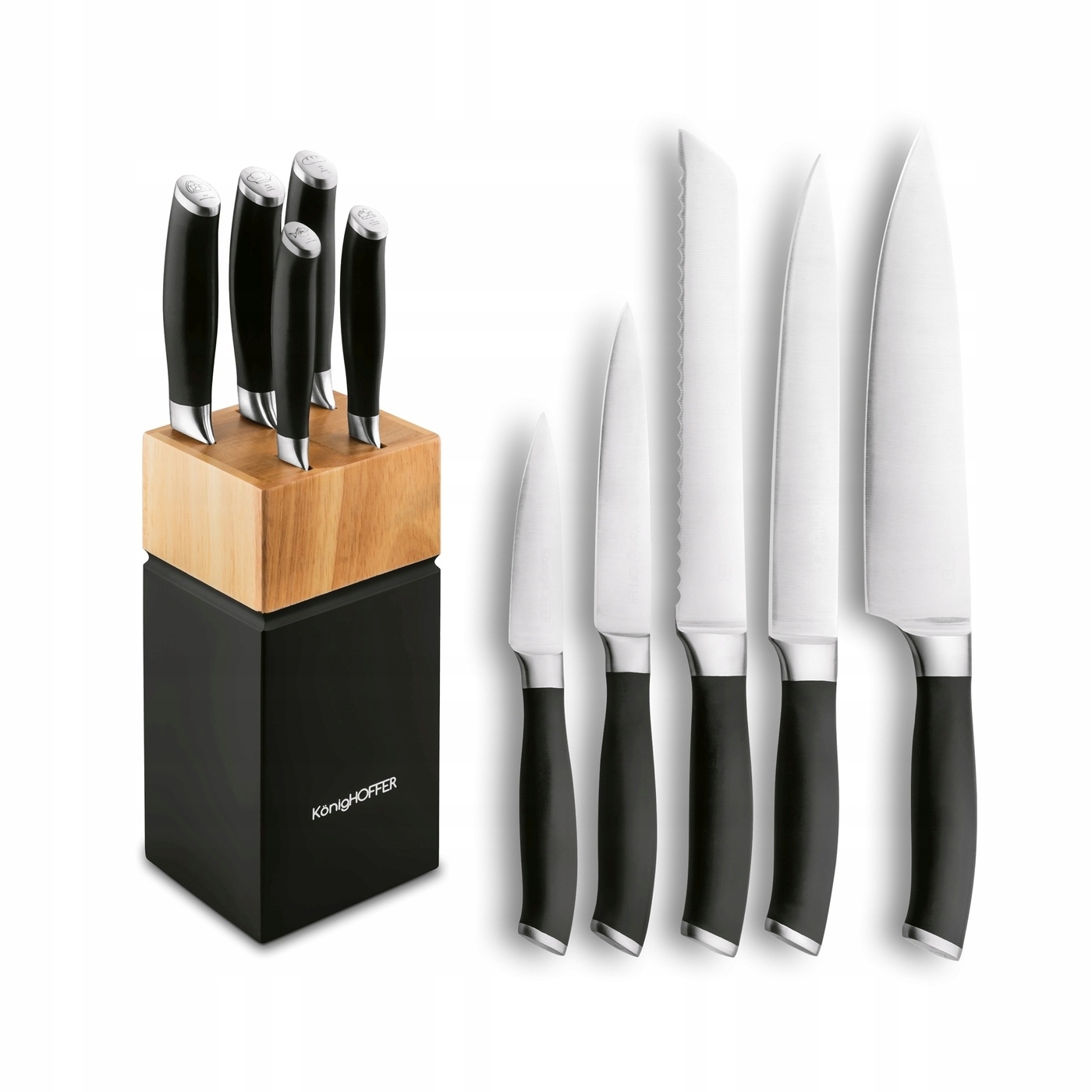 Zestaw Noży Kuchennych w Bloku Kauczukowym Solidne Konighoffer Nevis 6 el