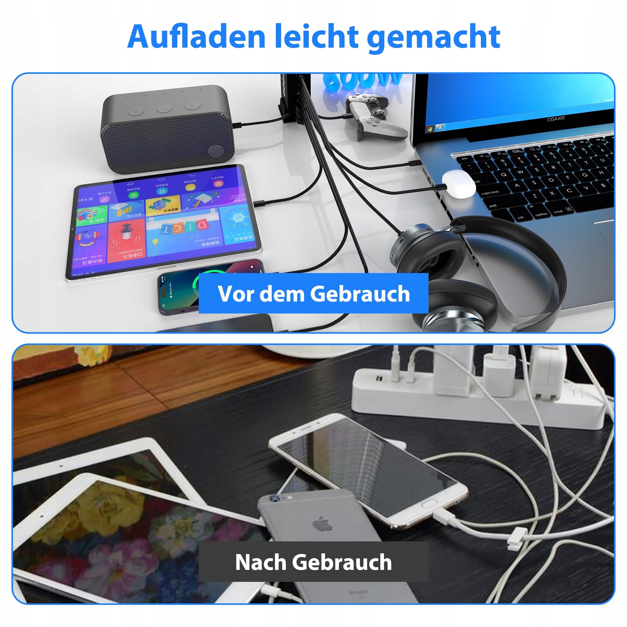 USB C ŁADOWARKA 600W 8-Portowy Adapter Szybkie Ładowanie PD 30 — miniatura 5