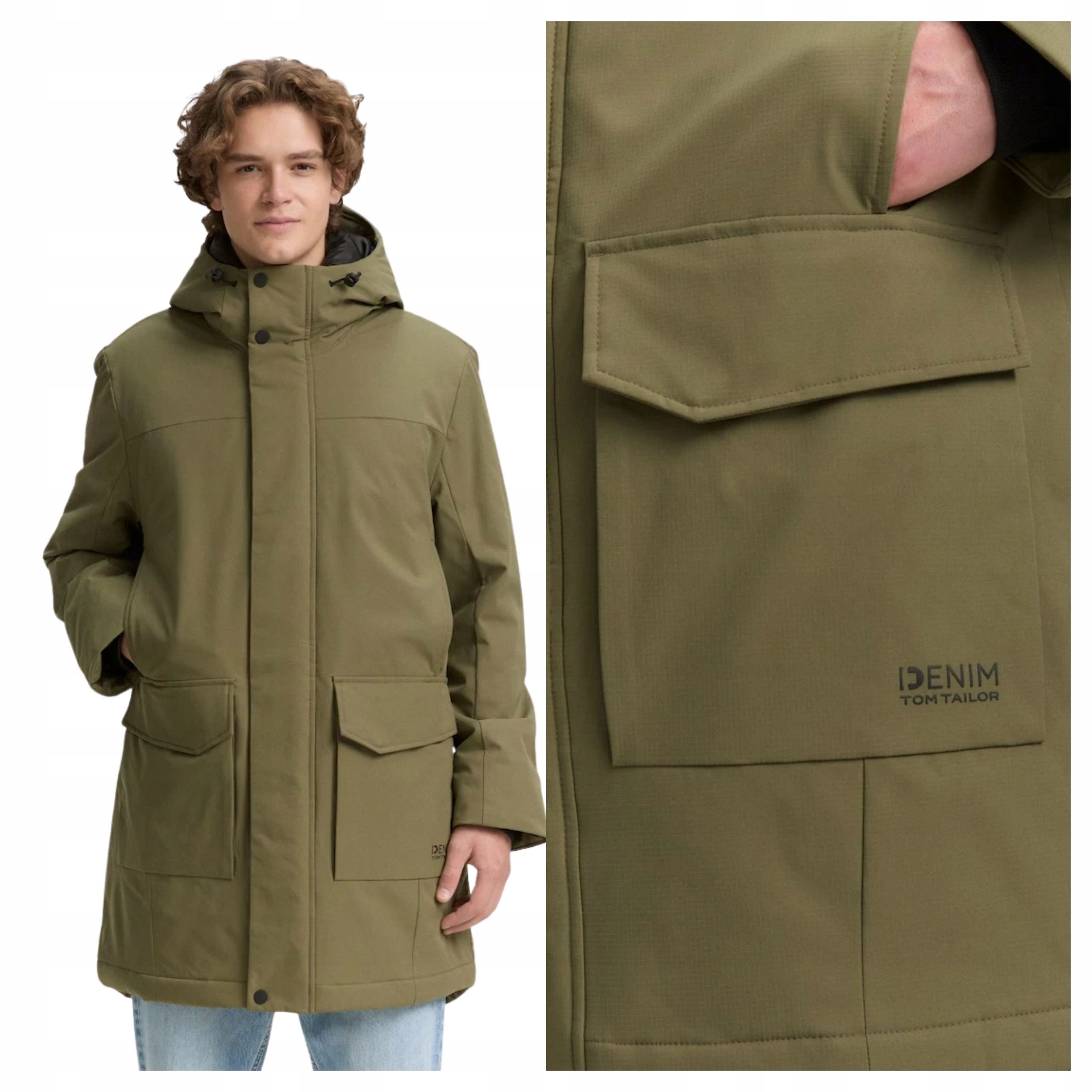 Pánská bunda Tom Tailor Tech Hooded Parka zelená S Kapucí L