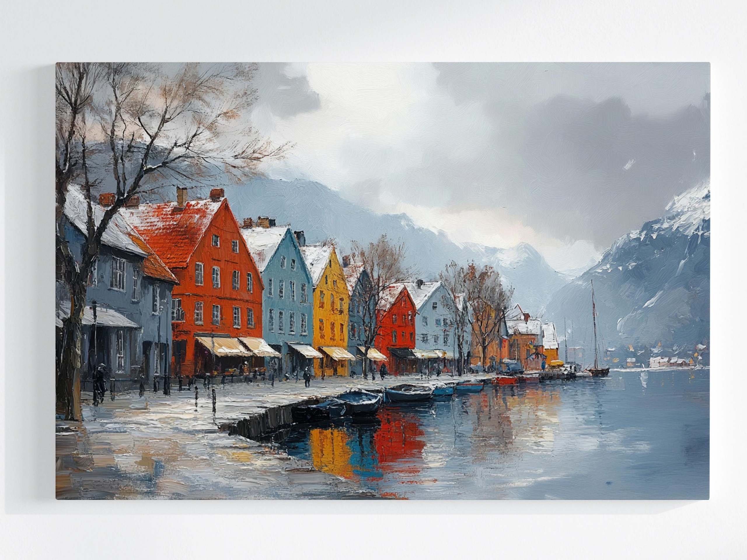 Obraz Na Plátně Canvas Norsko Hory Bergen Kamínky Fiord Zima 120x80