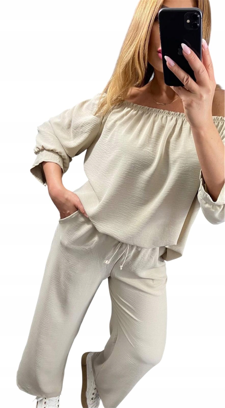 Z937 Komplet Halenka A Kalhoty Na Gumu Béžová vel. 42 (XL)