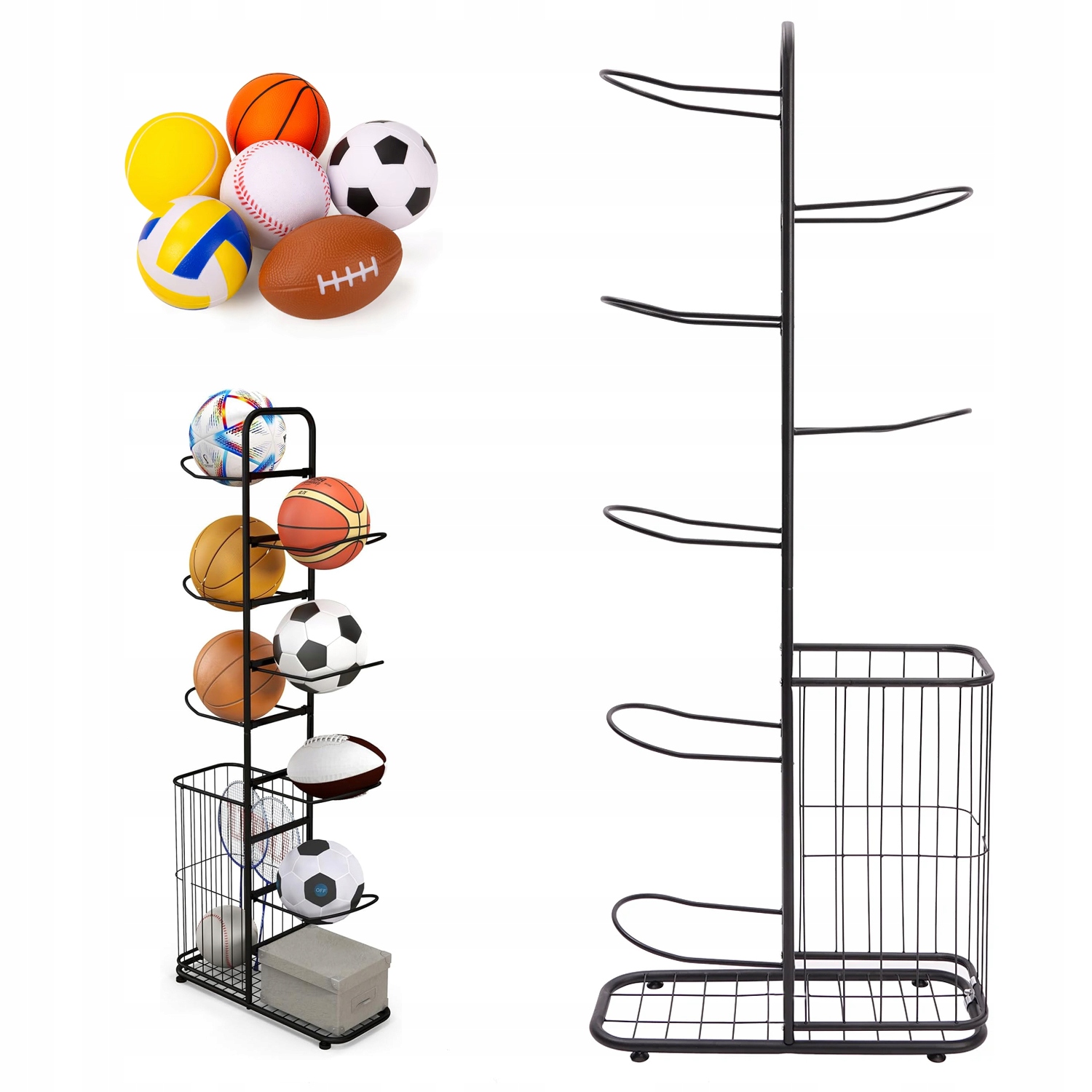 Stojan Na Míče Kovový 7 Míčků Polička Organizéru Vertikální Skladování