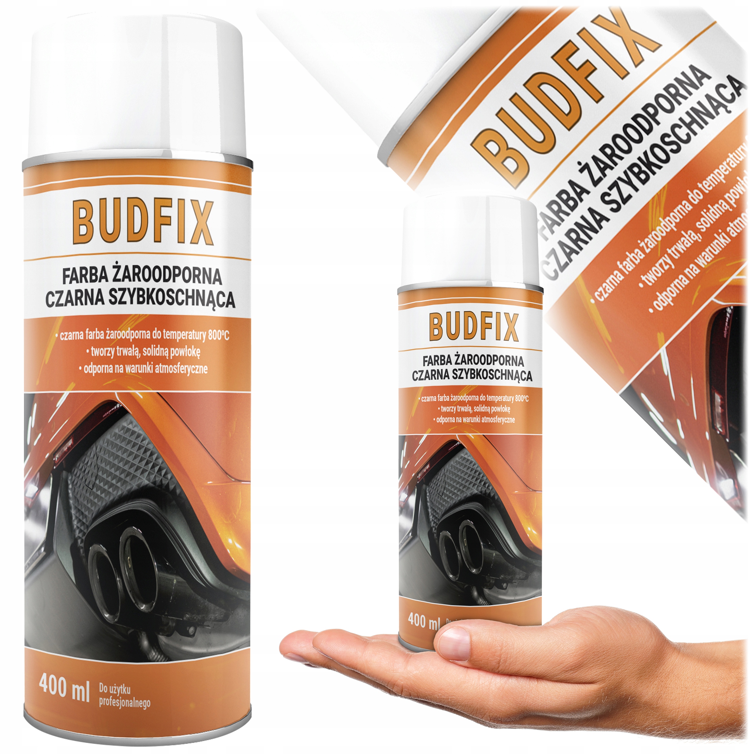 Lakier Żaroodporny Czarny 800°C Farba do Kominka Grilla Tłumika Spray 400ml