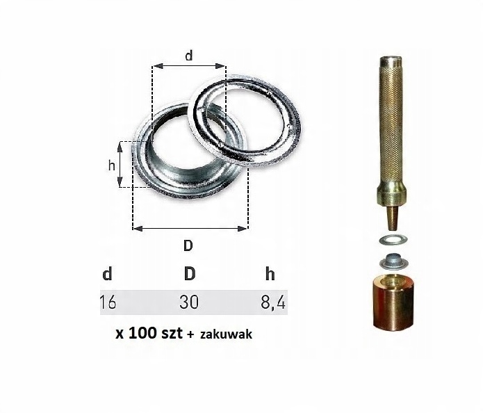 

Oczka 100 szt do plandeki fi16 zakuwak