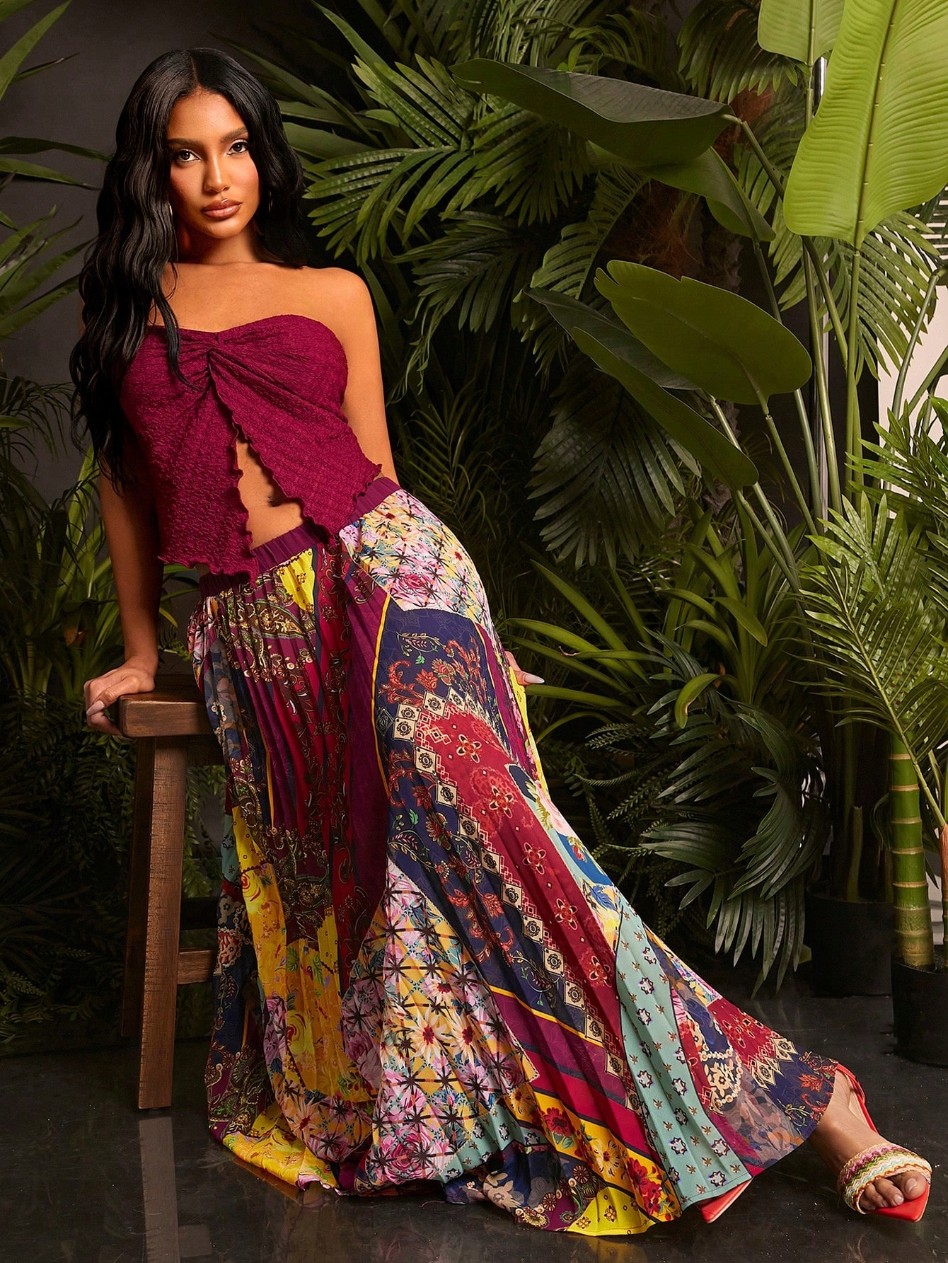 Letní Set Casual Top Crop Sukně Plisovaná Maxi Shein L 40