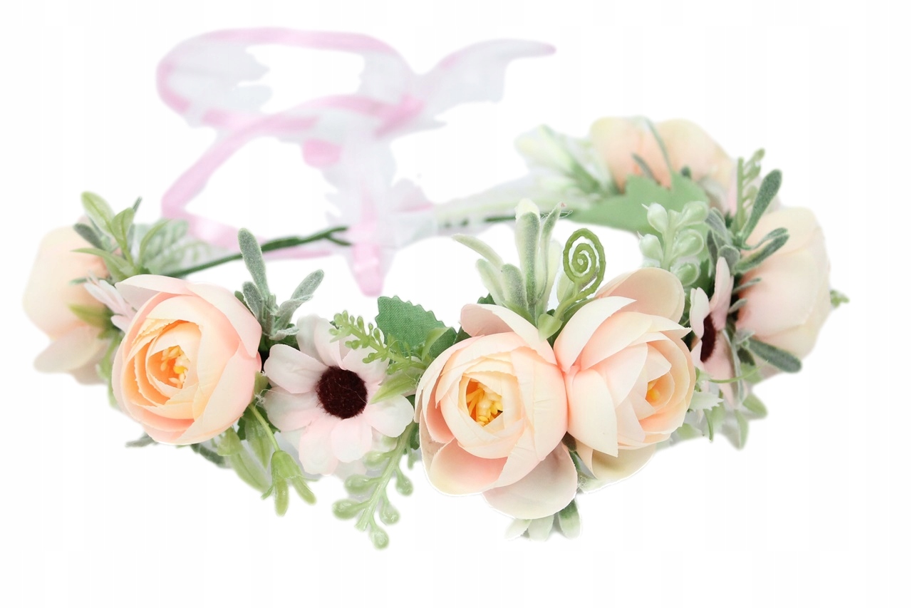 

Wianek ślubny Pudrowy Róż peonia boho sesja kwiaty