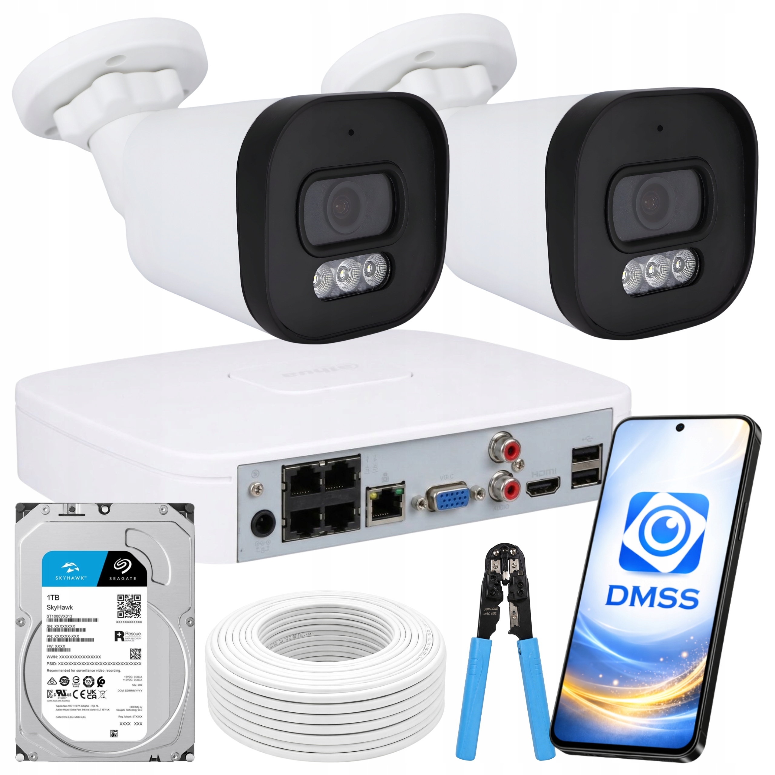 Monitorovací sada 2x venkovní Ip kamera PoE 4Mpx Barva V Noci s diskem