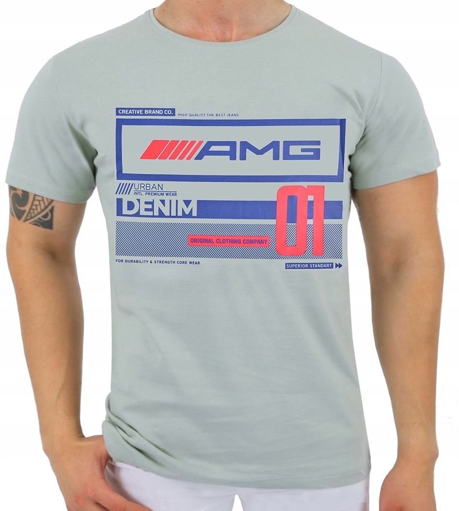 

Męski T-shirt Koszulka Elastan Nadruk Amg Jakość