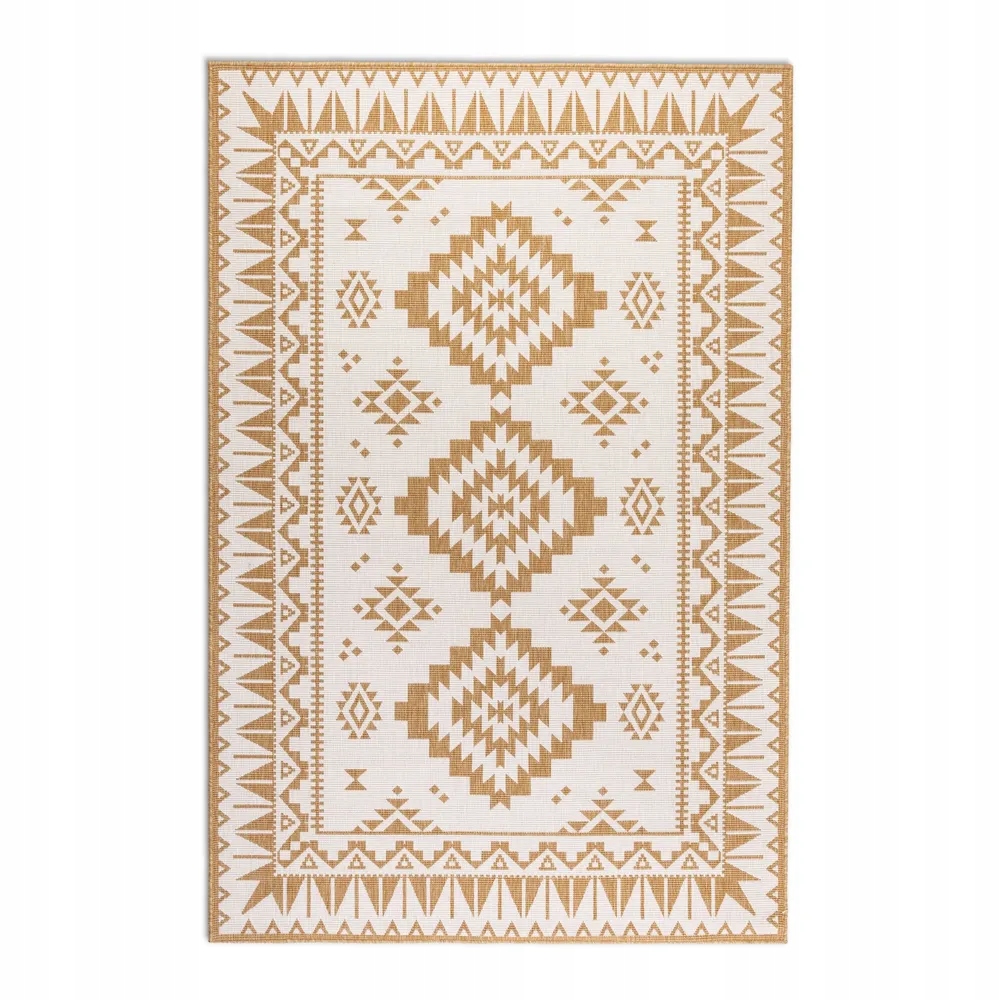 Koberec na terasu 120x170, žluto krémový oboustranný, plochý tkaný provázek