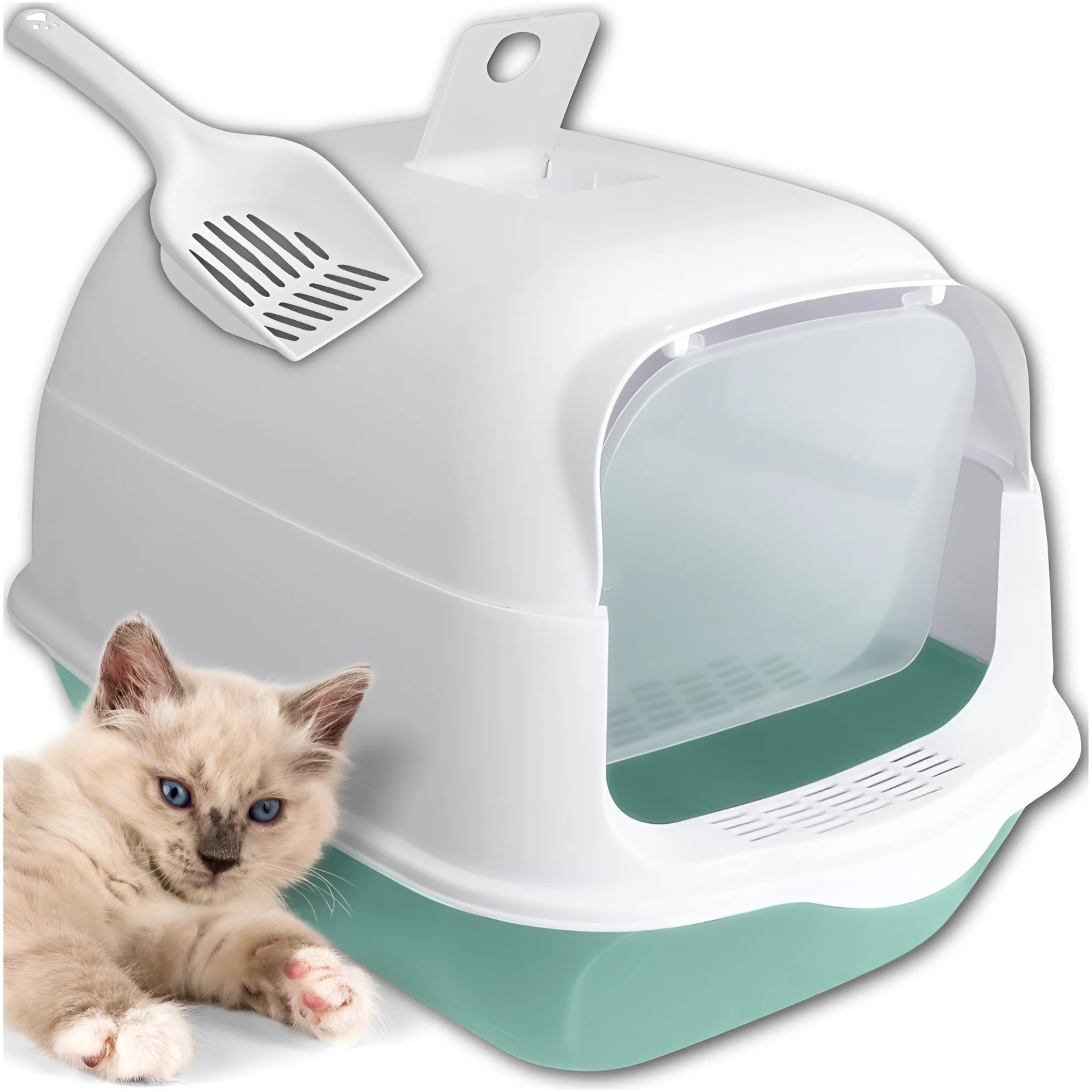 Levně Toaleta Pro Kočky Velká, Pevná, Odolná, Uzavíratelná Na Stelivo, Filtr Lopatka
