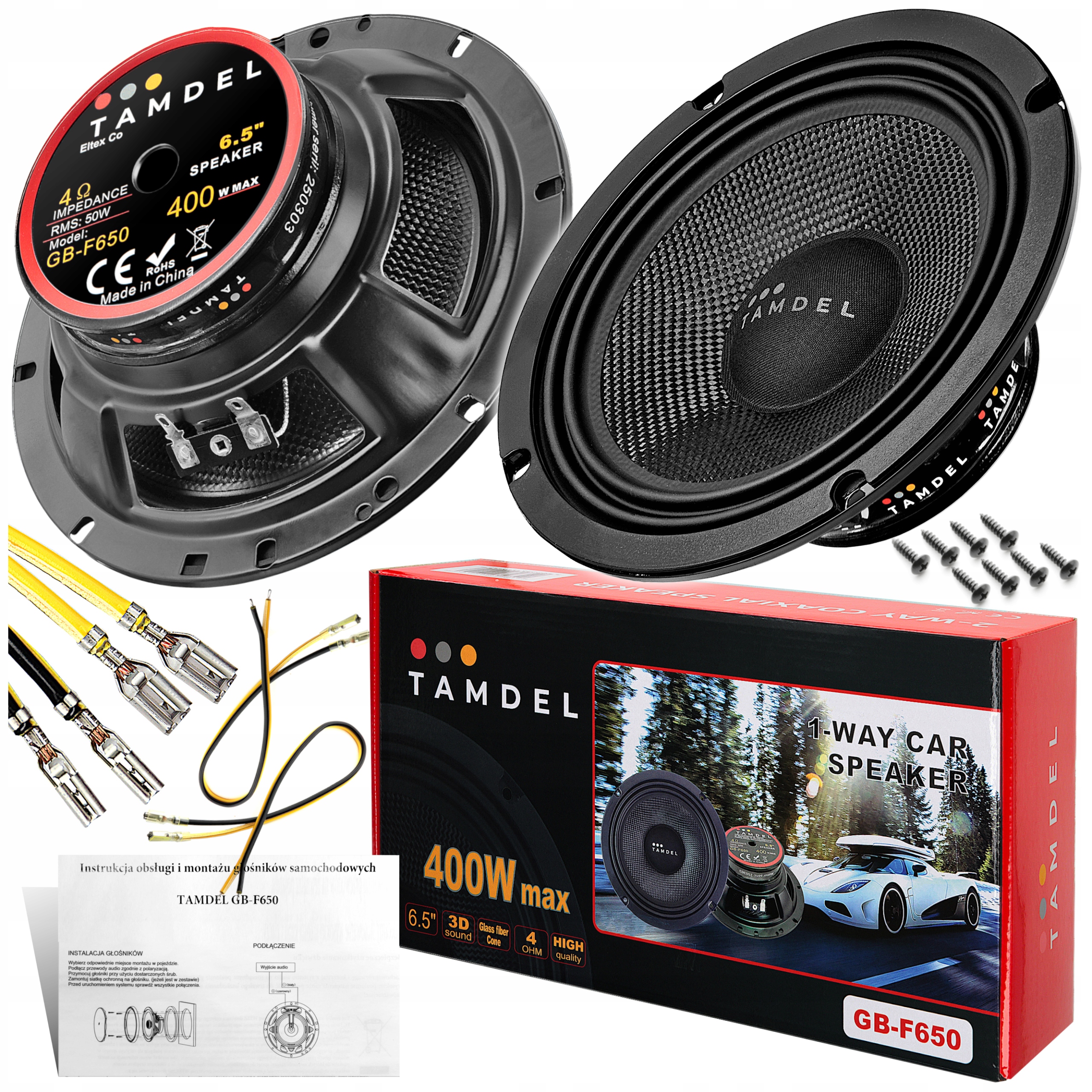 2x Głośniki 6,5” 165mm do samochodu – basowe Tamdel GB-F650 400W