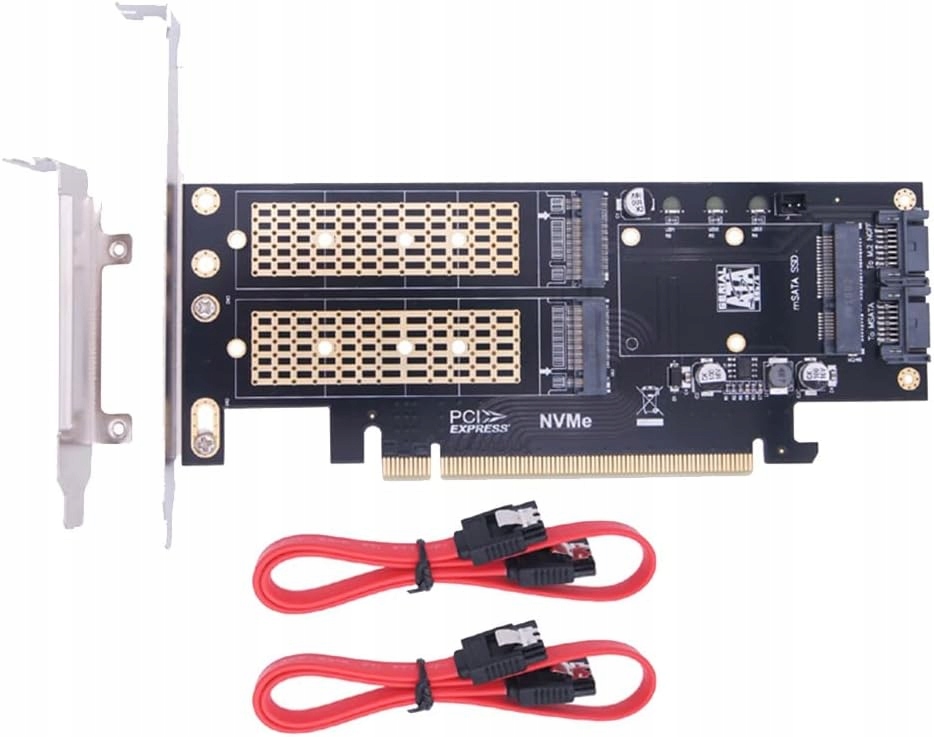 Adapter kontroler przejściówka 3x dysk M.2 SATA + NVMe + mSATA PCI-e ...