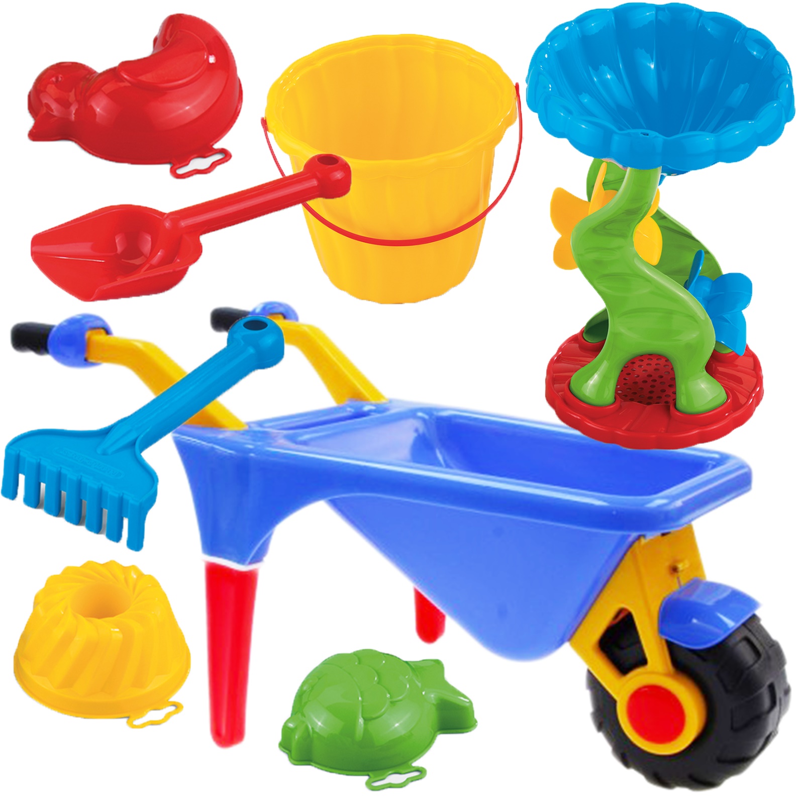 

Wielki Zestaw do piasku Taczka Młynek Foremki itp