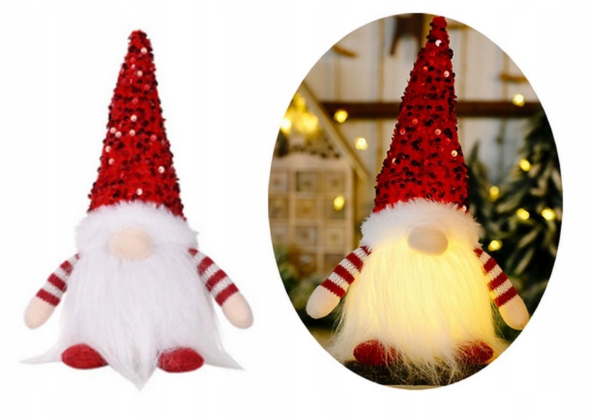 

Świąteczna Maskotka Ozdoba Mikołaj świecący Gnom 1