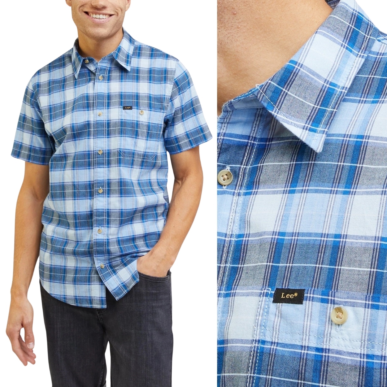 Lee Ss Leesure Shirt Ferris Kostkovaná Košile Krátký Rukáv Regular Fit M