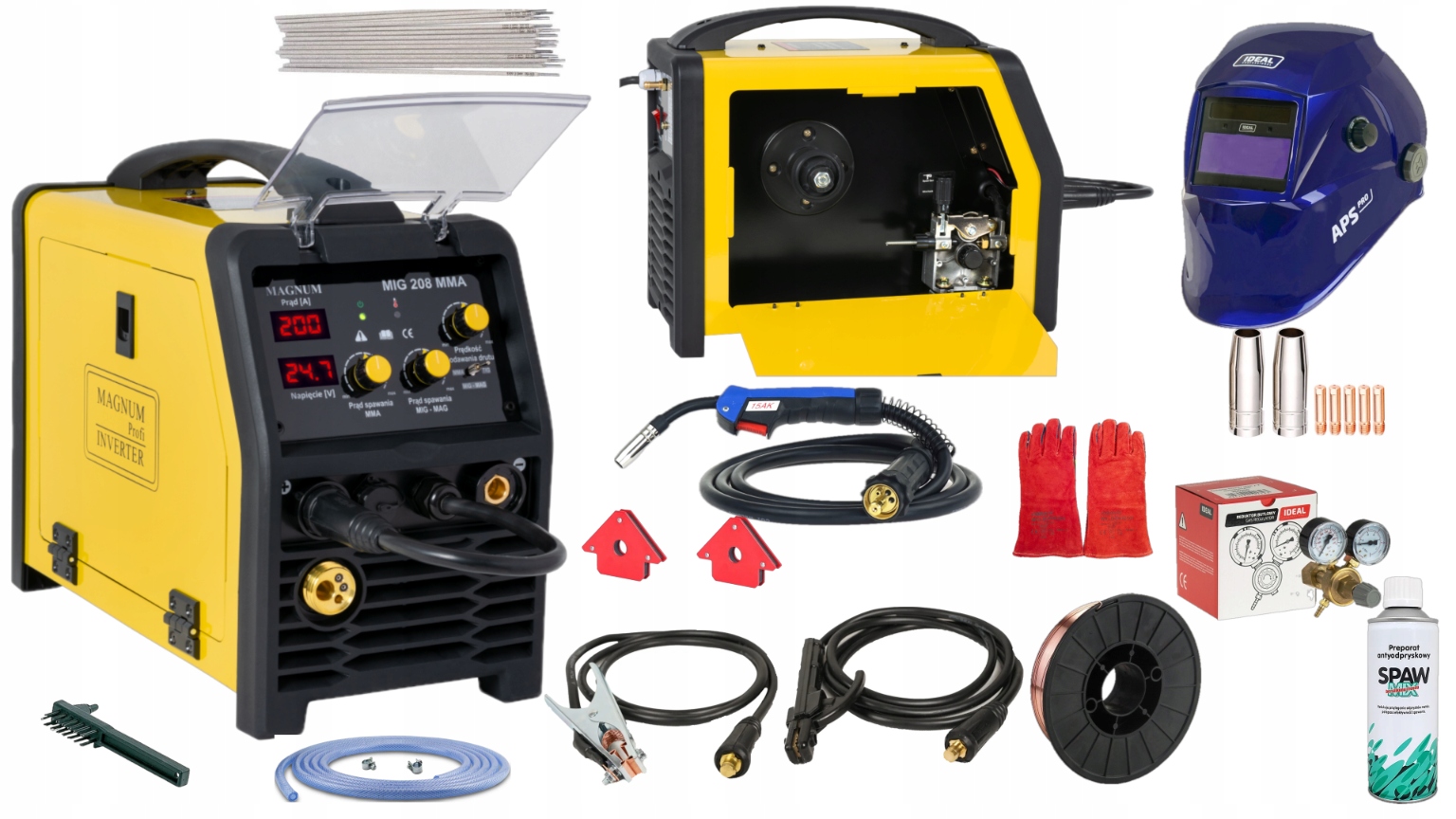 Spawarka półautomat Migomat Magnum 208 Mma Mig/mag 200A Zestaw Przyłbica