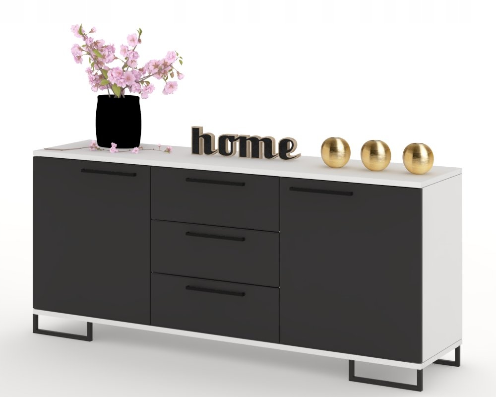 Komoda do obývacího pokoje Rtv skříňka se zásuvkami Bílá Matná Černá 150