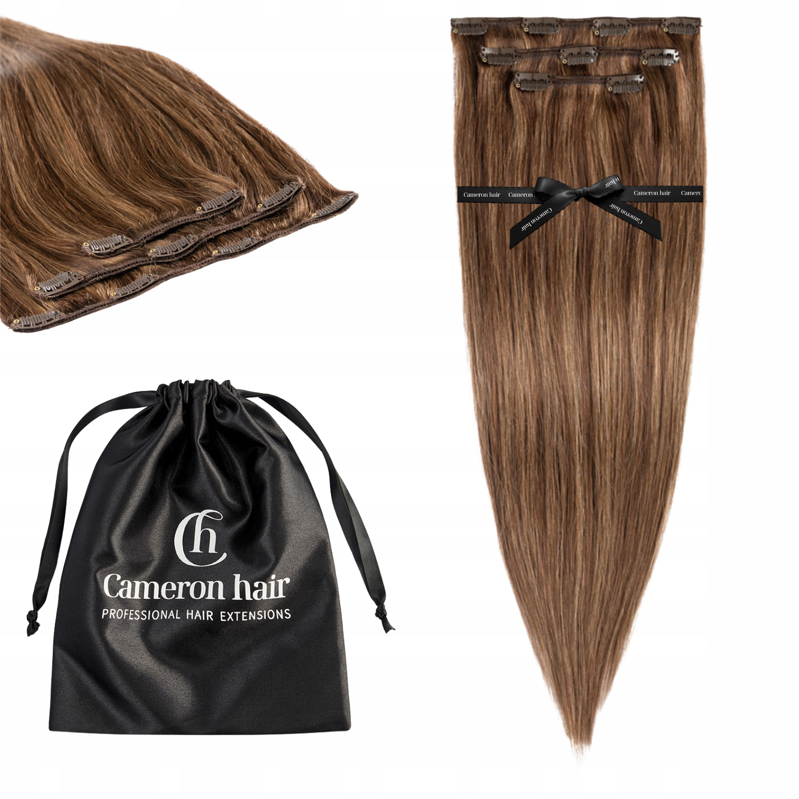 Přírodní vlasy Clip In 53 cm 3 pásky 60 g #4/8 Bronz namáhaný sluncem