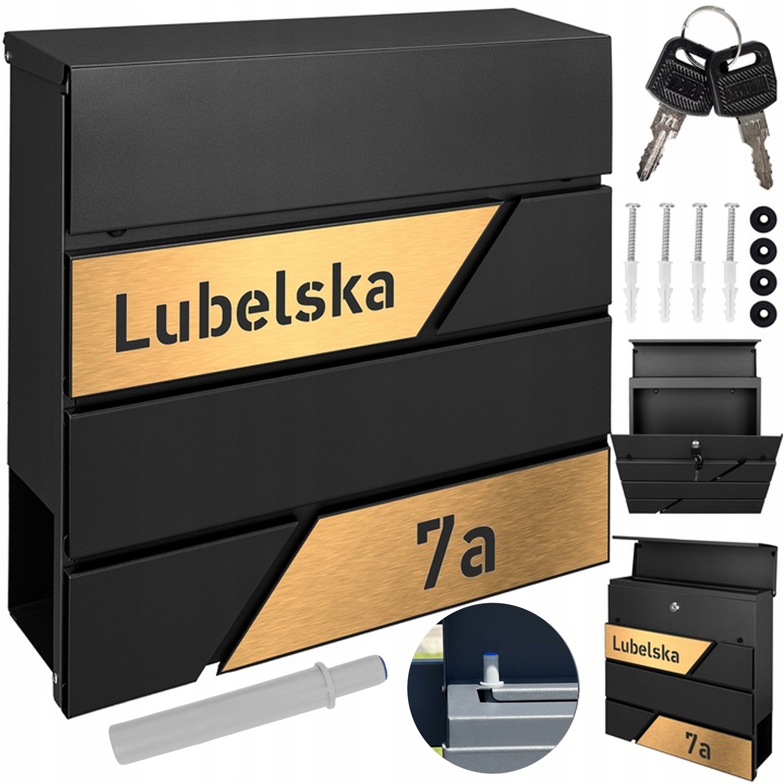 Černá Moderní Poštovní Schránka Modern Zlatý Laminát S Gravírováním