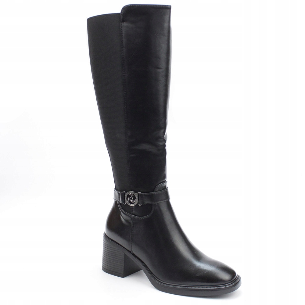 Sokolski Z25-222 Černá Kožená Svršek S Prodlouženým Svršním Vysokým Dlouhým Výšem, vel. . 39