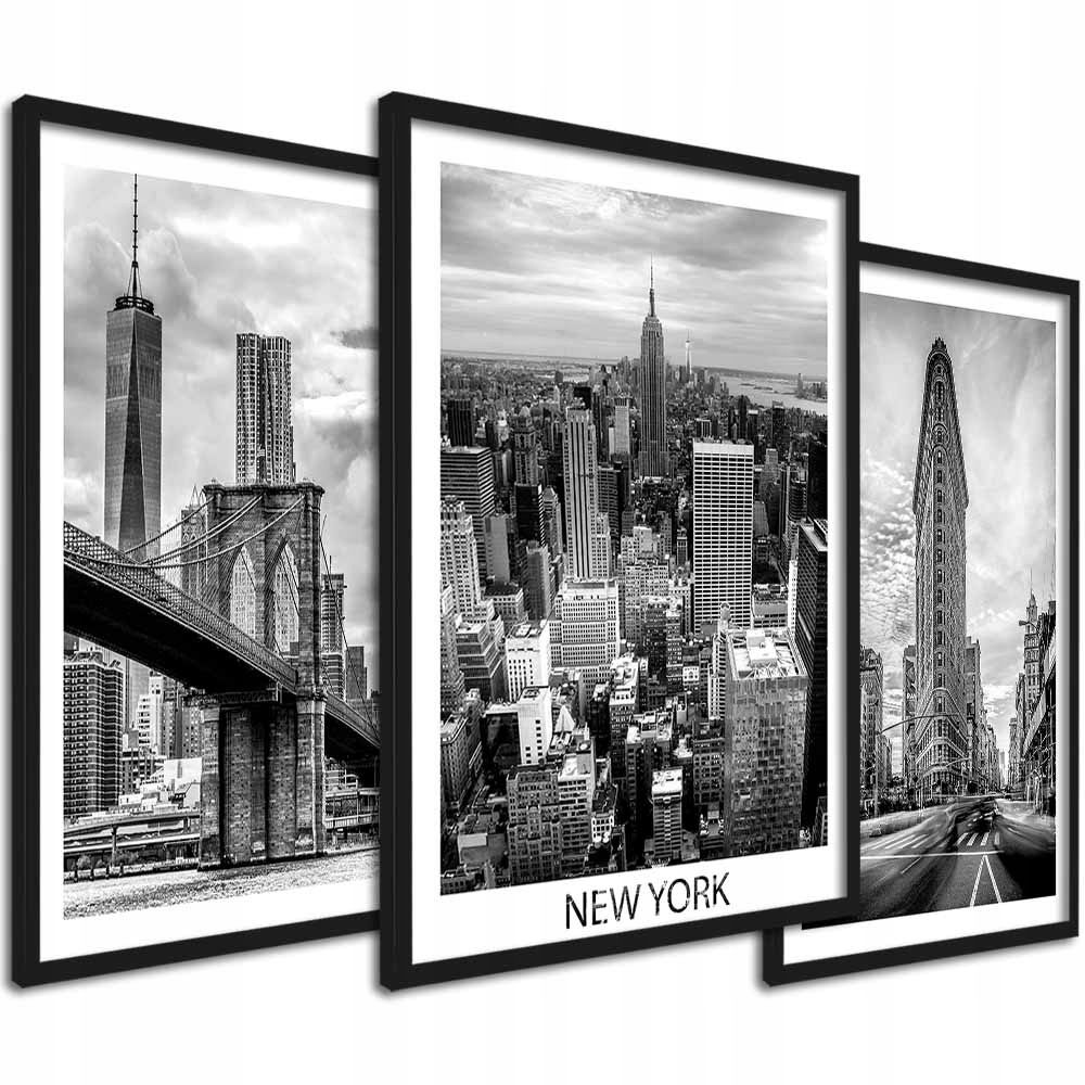 3 obrazy w ramie do salonu, zestaw w formacie 30x40 cm.Tryptyk miasta