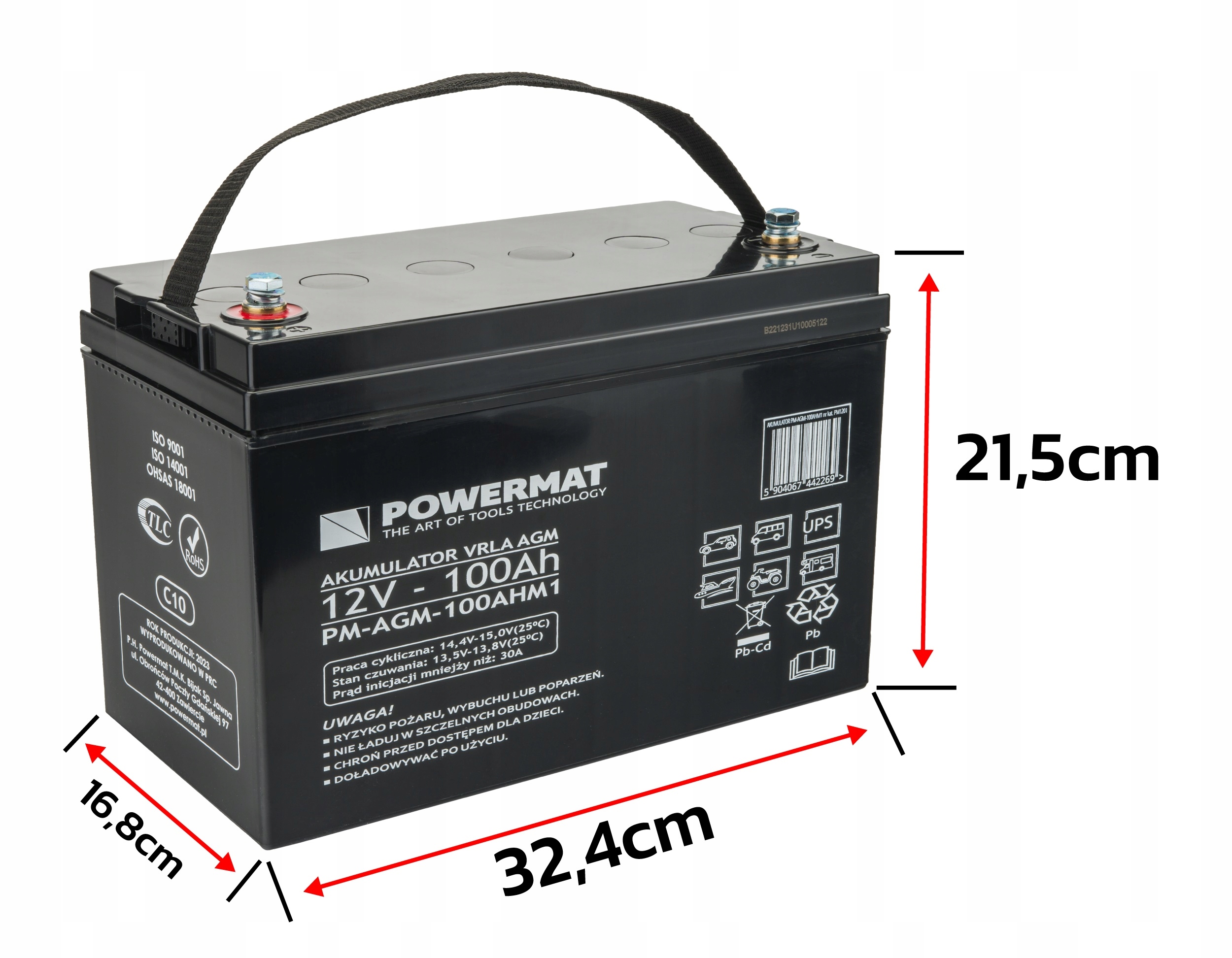 Akumulator VRLA AGM 12V 100Ah Bateria do UPS C10 Waga produktu z opakowaniem jednostkowym 28.2 kg