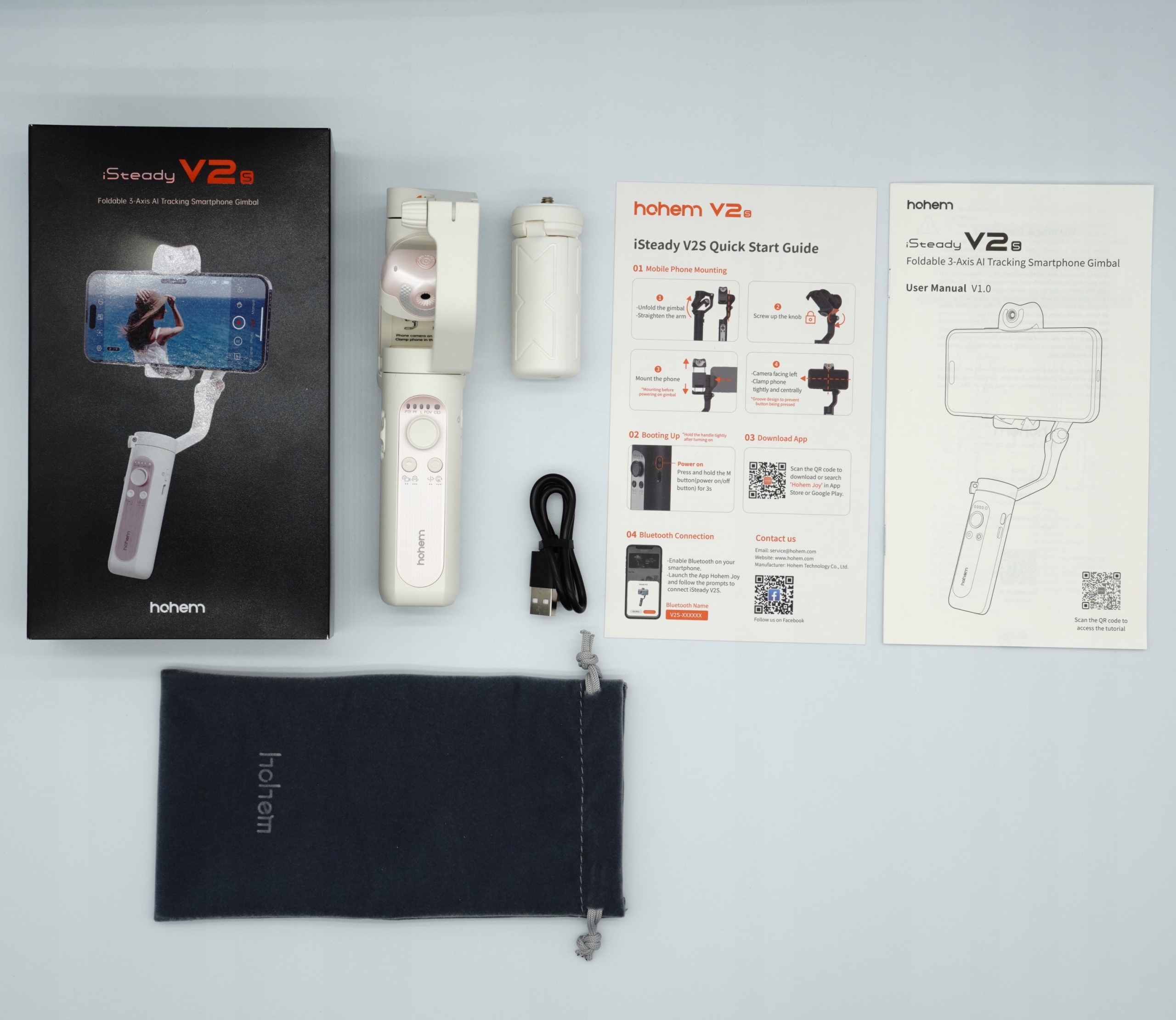 Gimbal do smartfona Hohem iSteady V2s biały lampa Stan opakowania oryginalne