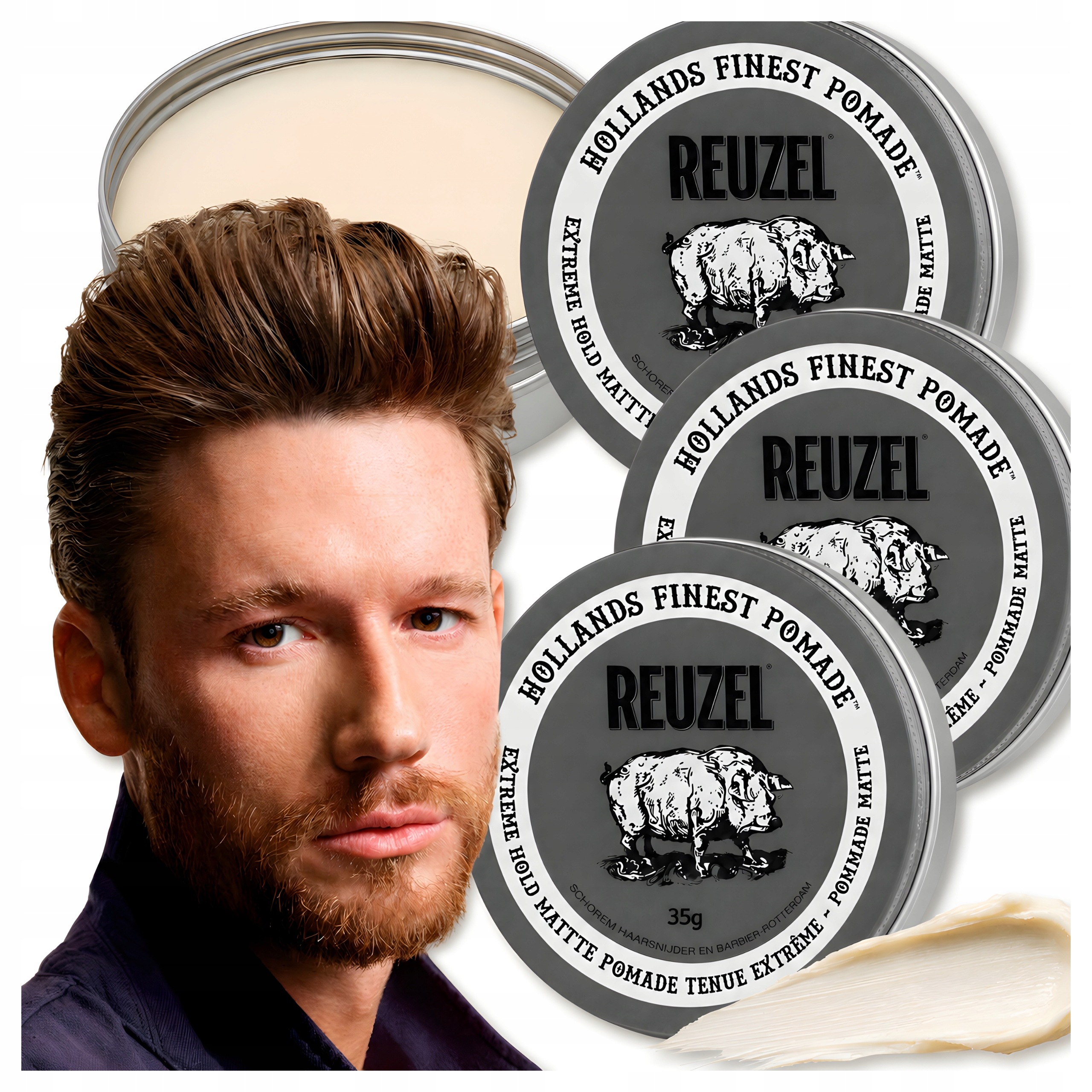 3x Matná Pomáda Na Vlasy Silný Úchop Reuzel Extreme Hold Matt Pomade 35 g
