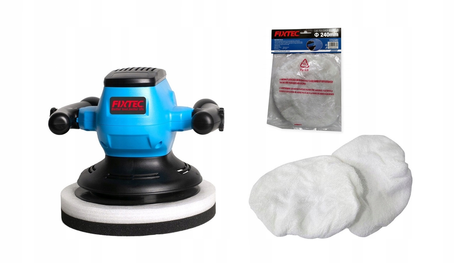 POLERKA SAMOCHODOWA + WKŁADY 2X 240MM DO POLEROWANIA 110W FIXTEC