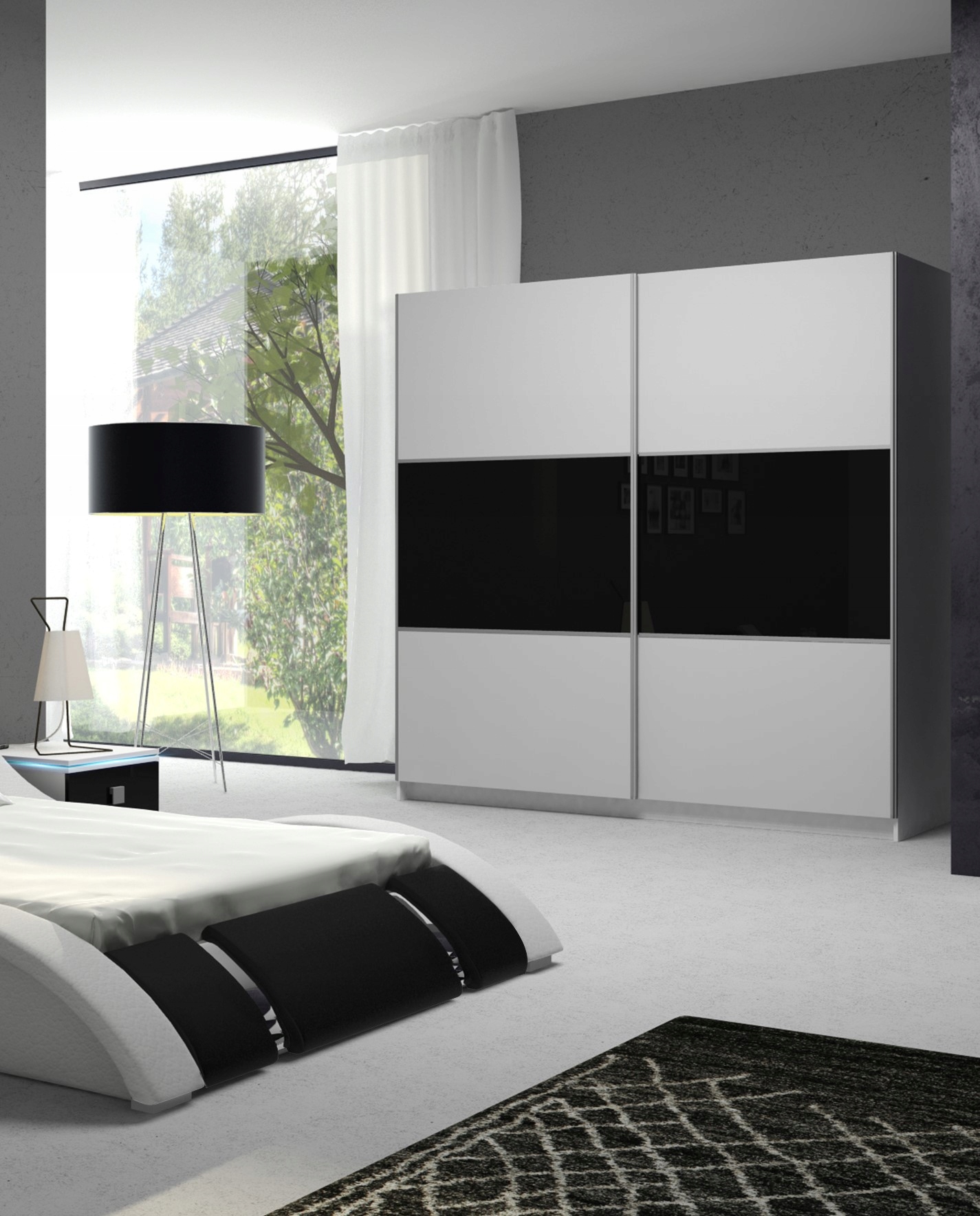 KOMPLET SYPIALNI RUBIN BIAŁO-CZARNA ŁÓŻKO 160x200 Marka Remax