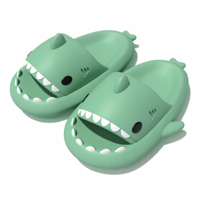 Grube Klapki Na Basen Rekiny Antypoślizgowe Kapcie Shark Zielone 42-43